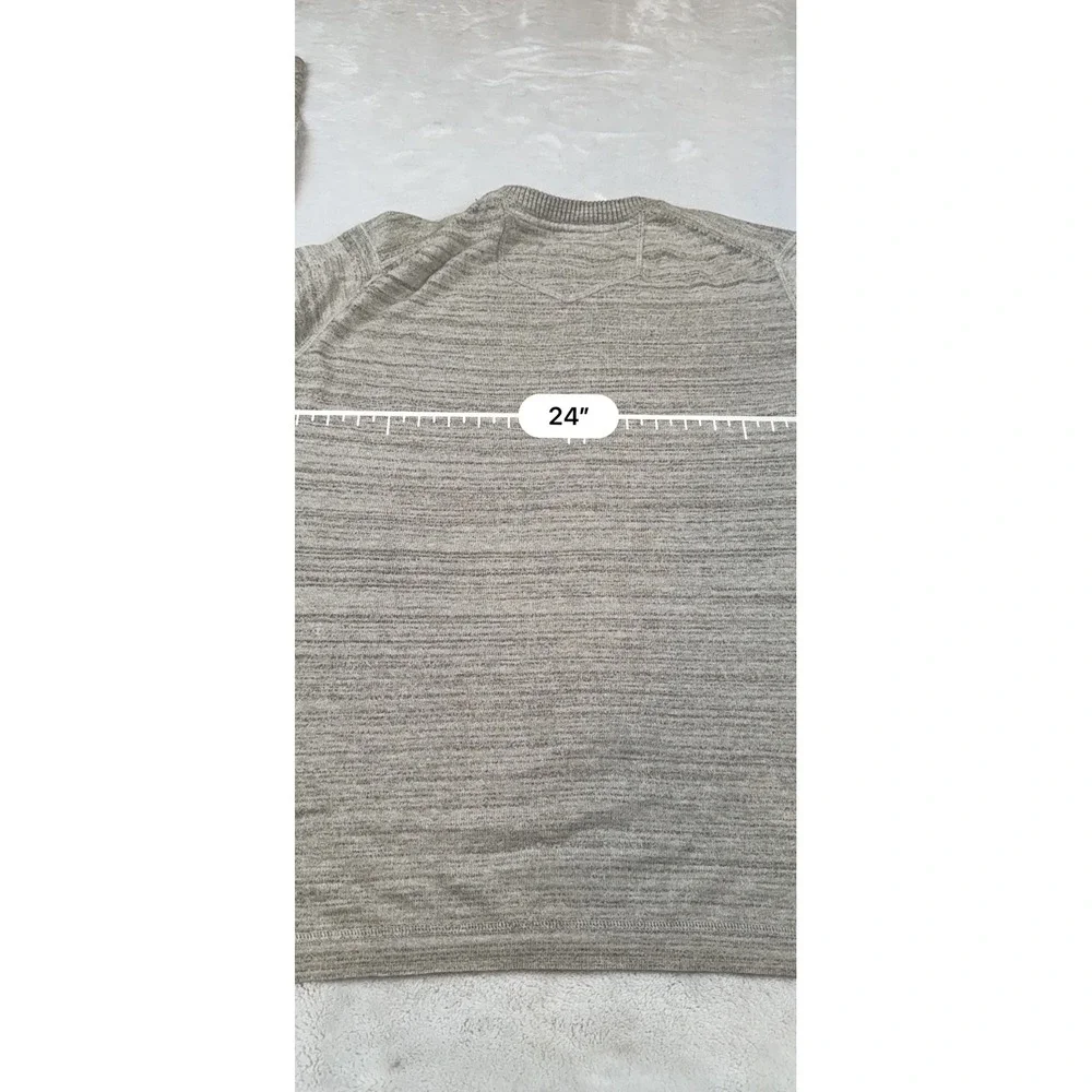 Eddie Bauer Mens Large V-Neck Sweater Tan Grey Cotton Merino Wool Blend L/S‎
